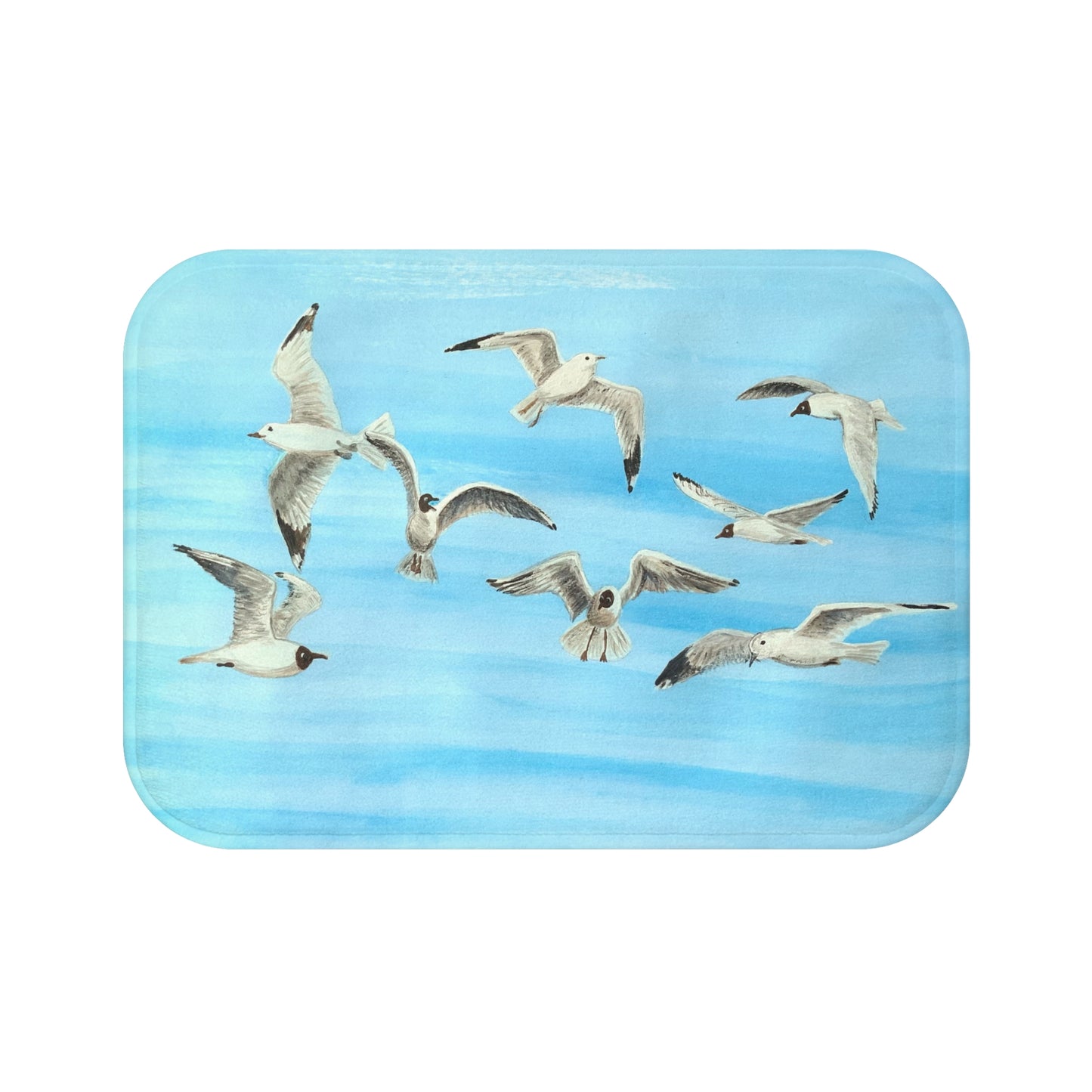 Coastal bath mat Flying Seagulls | Handpainted design