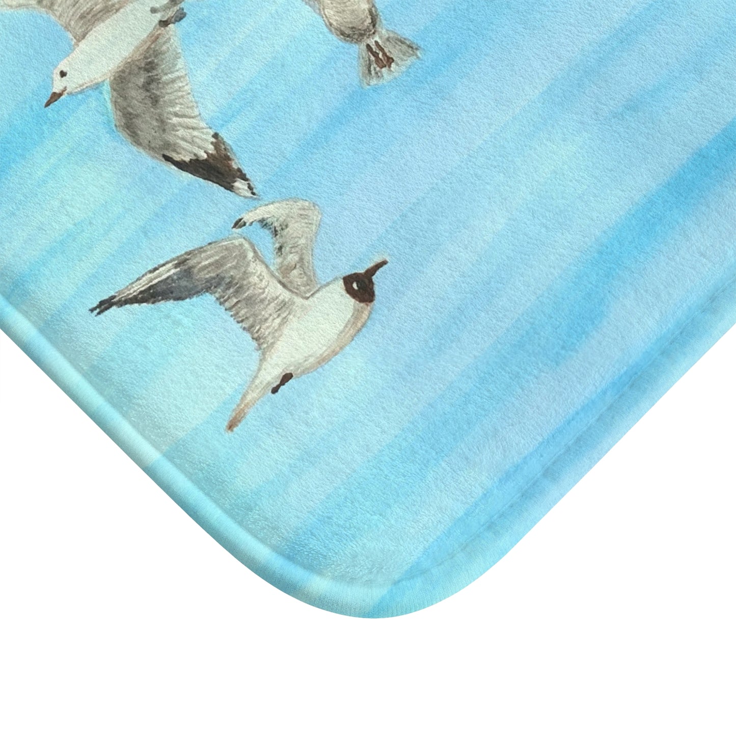 Coastal bath mat Flying Seagulls | Handpainted design