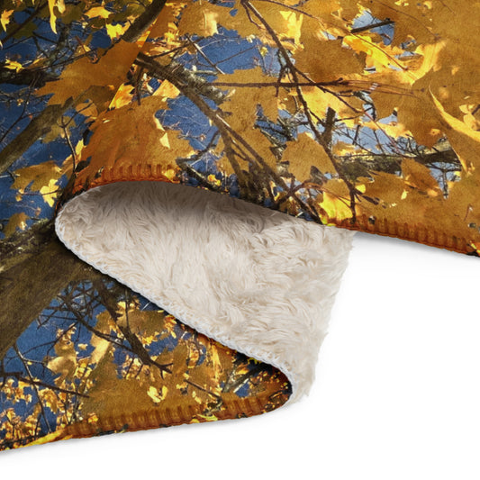 Autumn blanket Golden Maple leaves sherpa