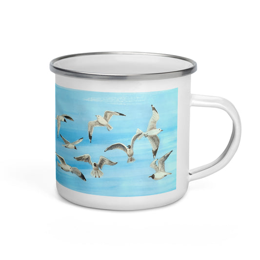Flying Seagulls mug handpainted lokkimuki