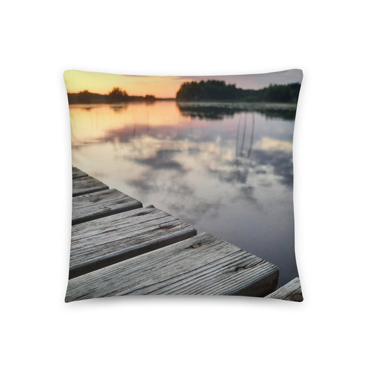 Lakeside Sunset pillow with Finnish lakeview