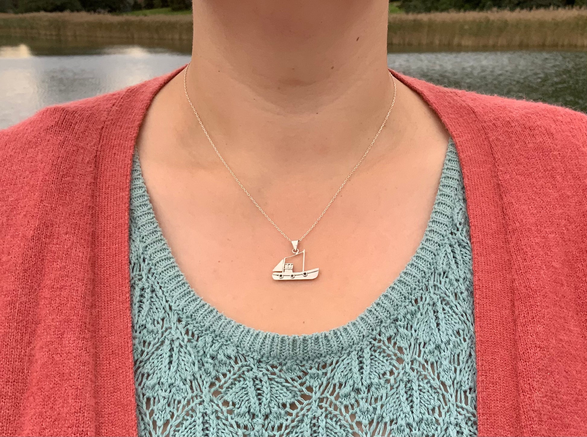 Silver boat Old Fishing vessel necklace